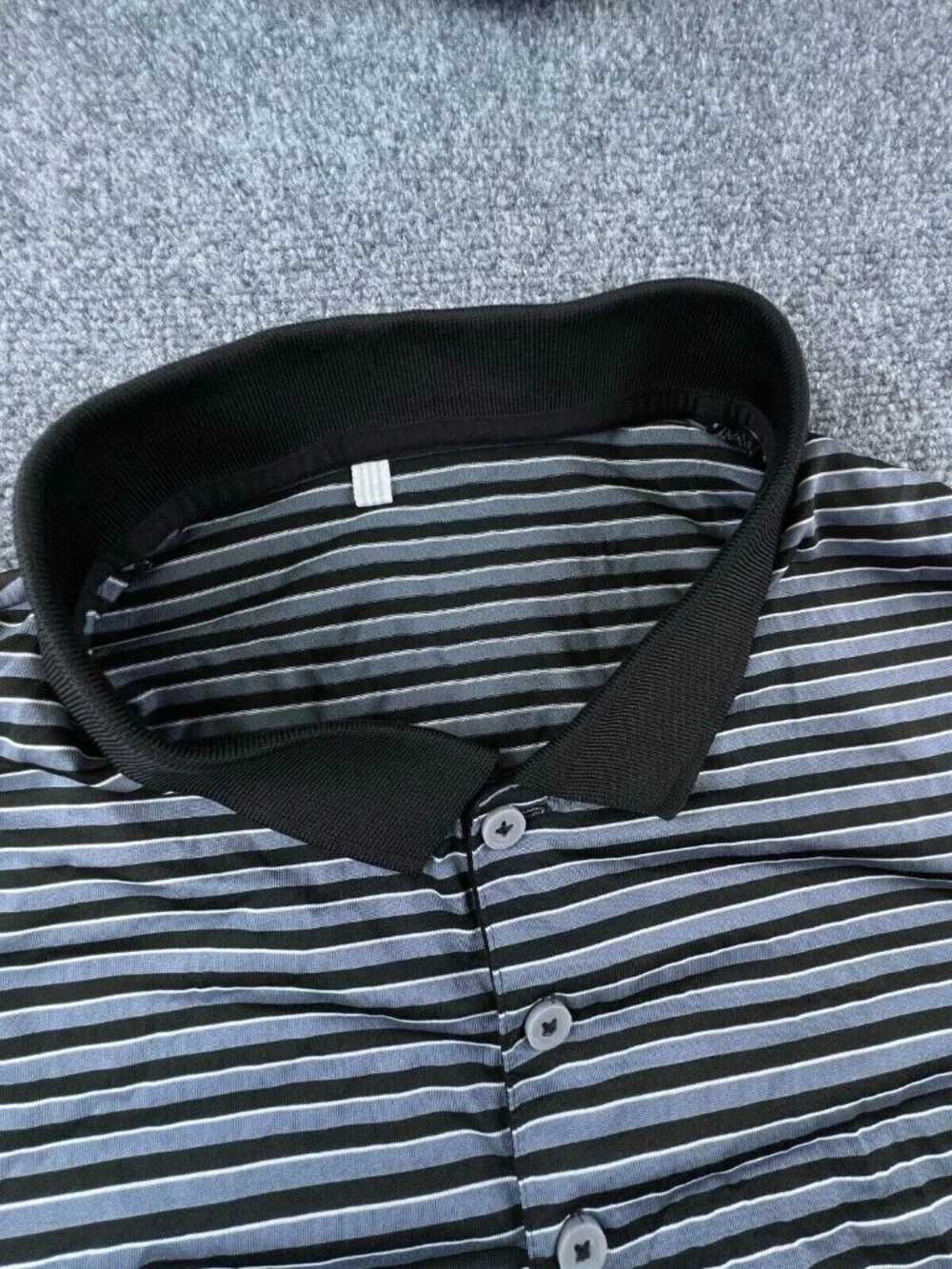 Adidas Men's Polo Shirt XL White Gray Black Striped Short Sleeve Polyester
